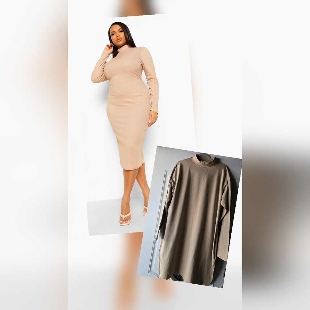 REBDOLLS Beige Mock Turtleneck Long Sleeve Dress - 5X